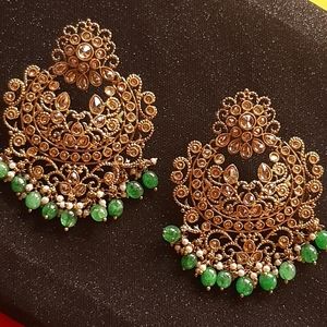 Green and Gold Chandbali- NEW